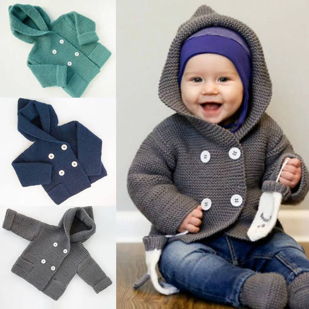 

2018 Children Coat Children ClothesToddler Kids Boys Girls Clothes Button Hooded Knitted Sweater Cardigan Coat Tops 823