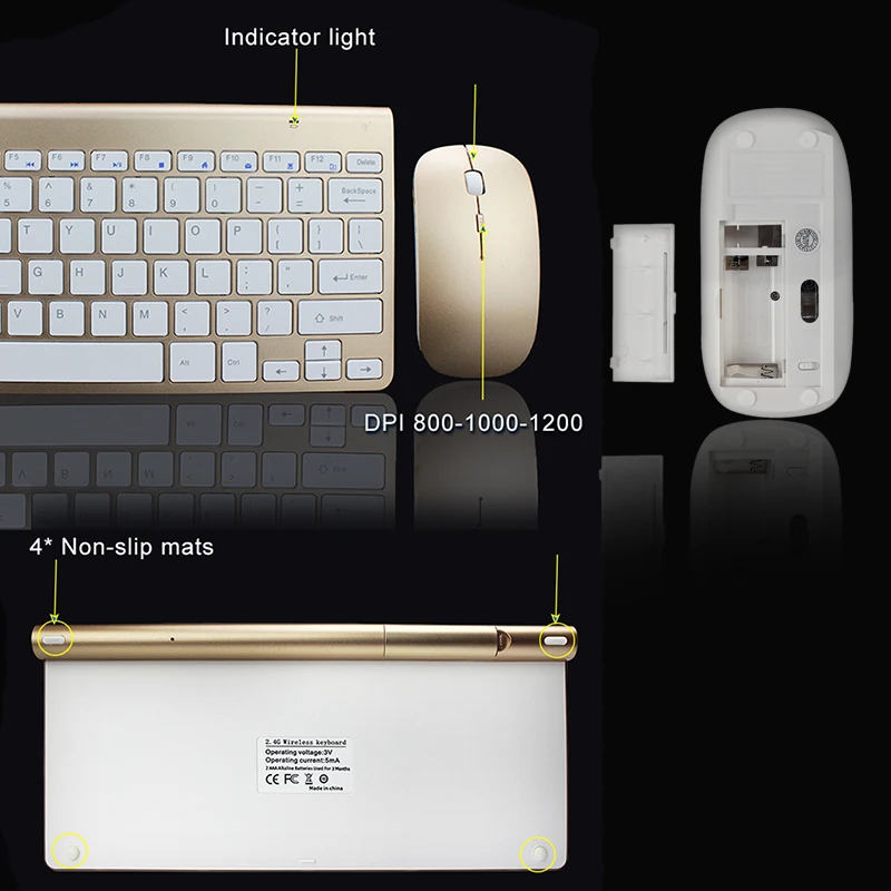 Hot-2.4Ghz ультра-тонкий Беспроводной клавиатура и Мышь комбо с мышь с приемником USB клавиатура Набор для Apple Планшетные ПК WindowsXP/7/8/10(ИАГ