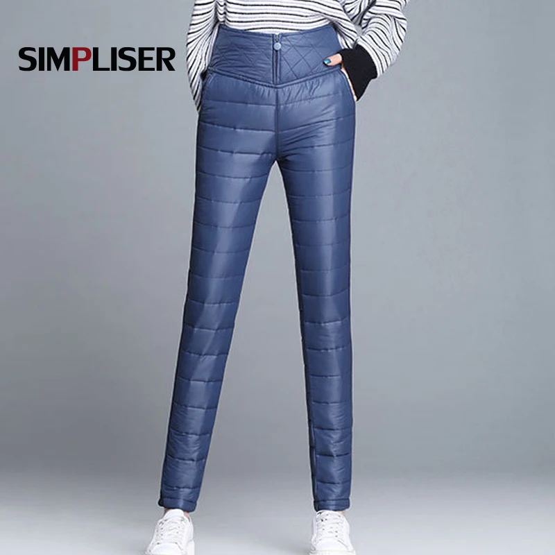 

Big Sizes Women Down Cotton Pants High Waist Warm Long Trousers 5XL 6XL Femme Pantalon Elastic Pencil Pants Plus Size Black Blue