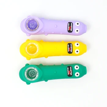 

5pcs/lot Pickle Cucumber silicone Tobacco Pipe with glass bowl Pyrex 4.8" Funny Tobacco Hand Pipes