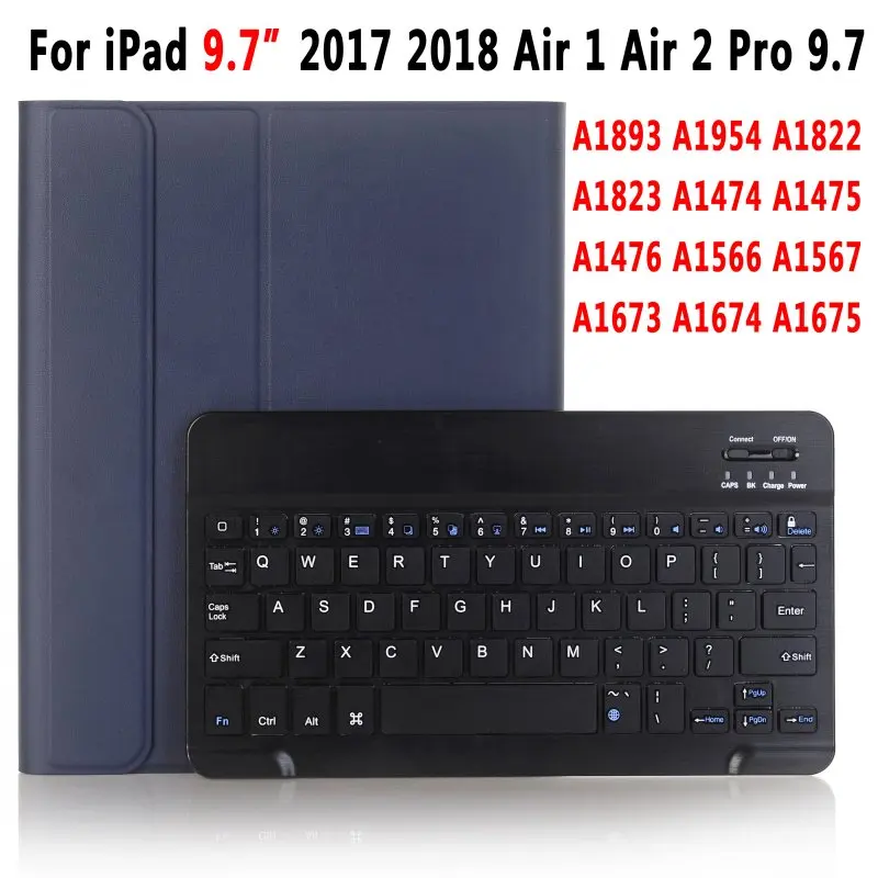 Тонкий беспроводной Bluetooth клавиатура карандаш Слот Чехол для Apple iPad 9,7 Air 1 2 3 10,5 Pro 11 Pro 12,9 крышка - Цвет: DarkBlue for 9.7inch