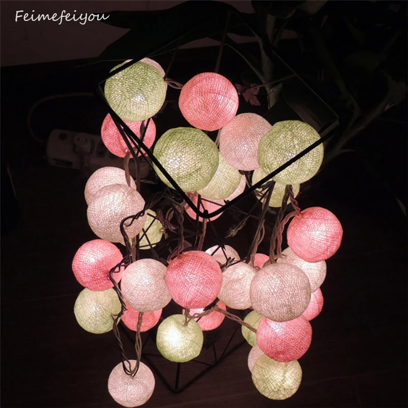 

Feimefeiyou cotton Ball Light Bulbs Lamp 110V/220V Mint 20 beads Ball String Fairy Garlands Luminaria Holiday Decoration Wedding