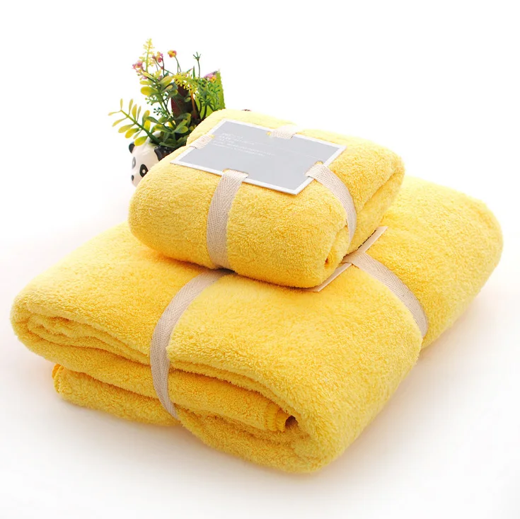 Набор полотенец из микрофибры 1 Банное полотенце+ 1 полотенце мягкие удобные мужские и женские полотенца для взрослых - Цвет: Yellow