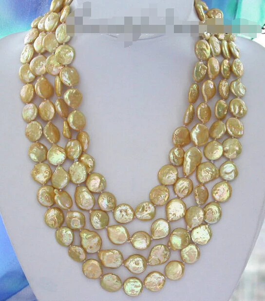 

shipping z3663 100" 15mm golden coin freshwater CULTURED PEARL necklace