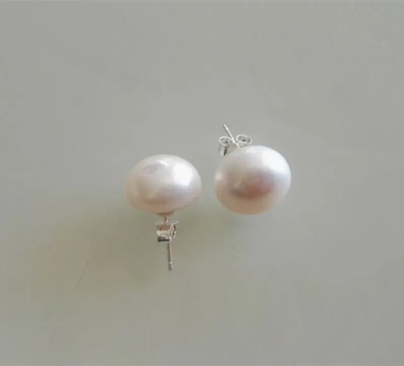 

Unique Pearls jewellery Stor,10-11mm 11-12mm 12-13mm 13-14mm Huge Size White Color Freshwater Pearl Silver Stud Earrings