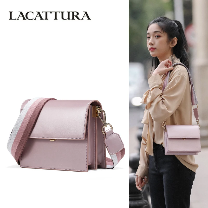

LACATTURA 2019 Women Small Flap Handbag Ladies Shoulder Bag Designer Crossbody for Young Messenger Organ Bag Woven Wide Strap