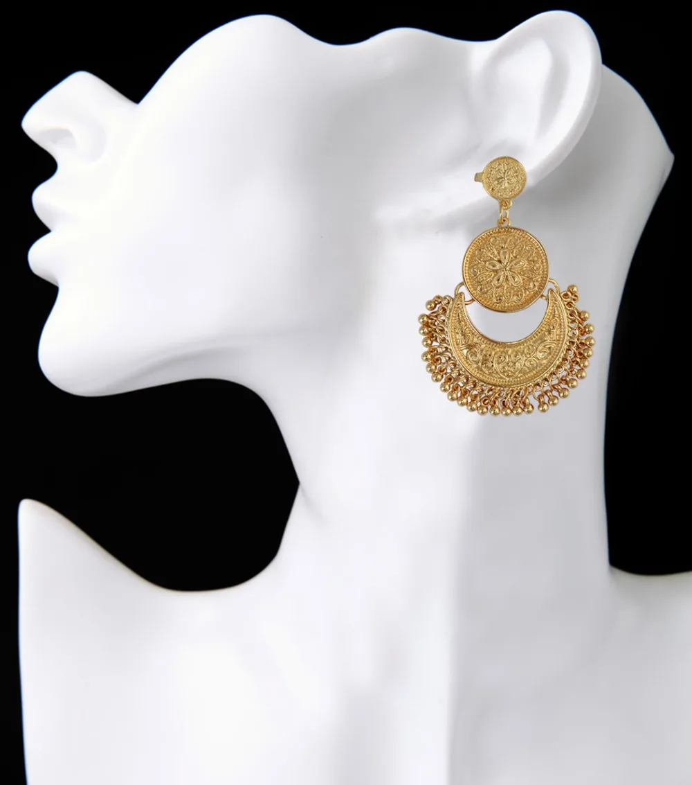 Индийские окисленные цветные золотые Резные Цветочные Подвески Jhumka Jhumki