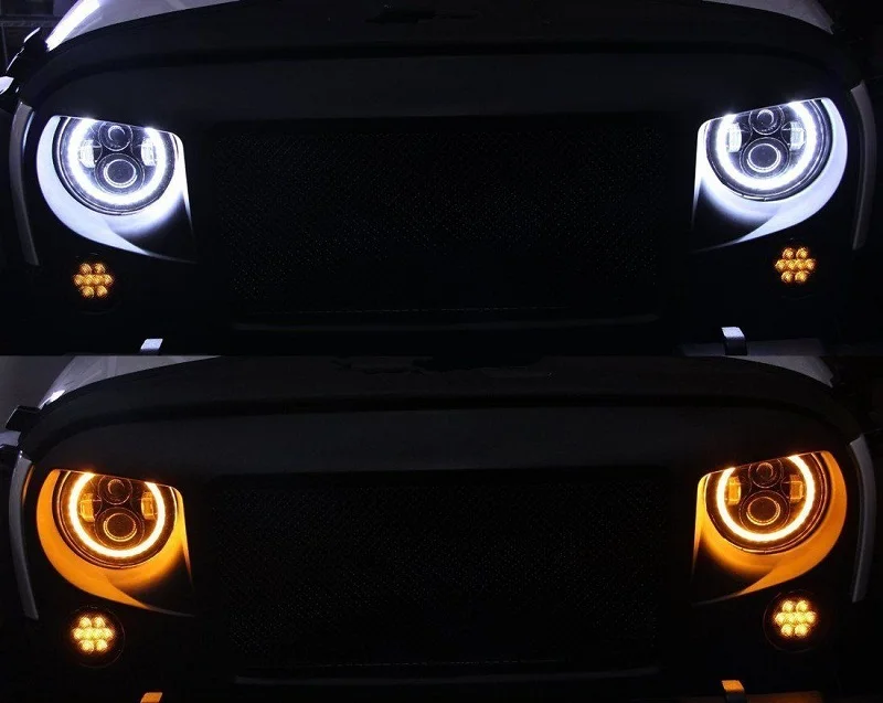 7 Inch Round LED Headlights Halo Angle Eyes For Jeep 97-2017 Wrangler JK LJ TJ 1