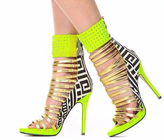 High heel designer platform sandals for female super high thin heels open toe narrow band women catwalk shoes green red black