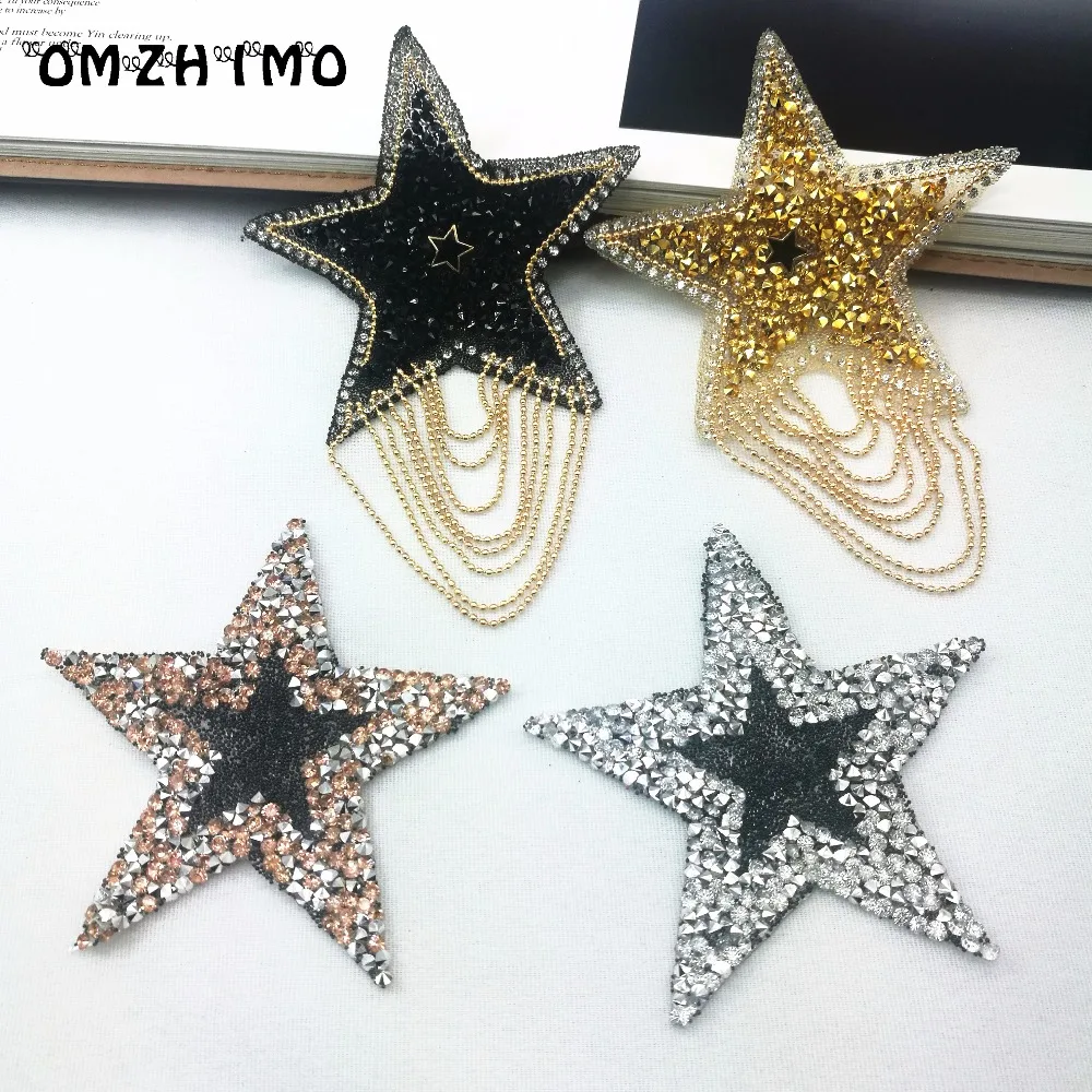 

1 pcs 8.5cm Star Patches hotfix rhinestone trim iron on rhinestones Crystal motifs applique for children women clothes patch