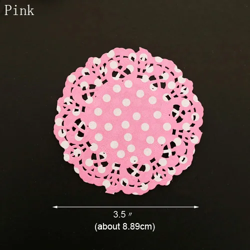 100pcs 3.5" Polka Dots Lace Paper Doilies Cake Paper Mat Decoupage Paper Doilies Placemat Napkin Pads Party Wedding Decoration - Color: pink