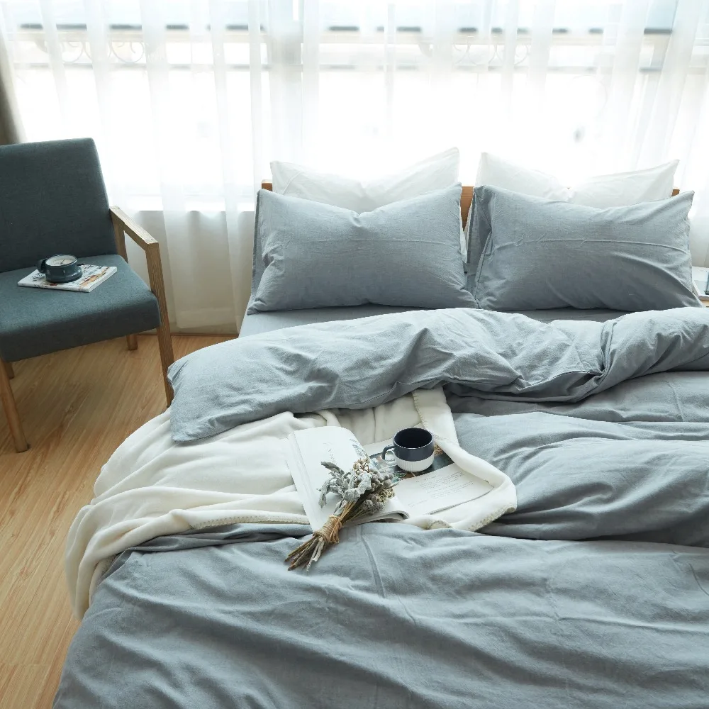 Cover Bed Sheet Cotton Bed Linen Pillow Case Queen Size Solid Color Cover Set King Size Bedding