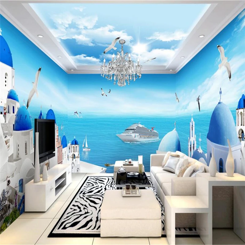Beibehang Gambar Langit Biru Dan Awan Putih Mediterania Mural Wallpaper Kamar Tidur Ruang Tamu Sofa TV Latar Belakang 3D Kertas Dinding|tv Background|background 3d3d Wall Paper - AliExpress