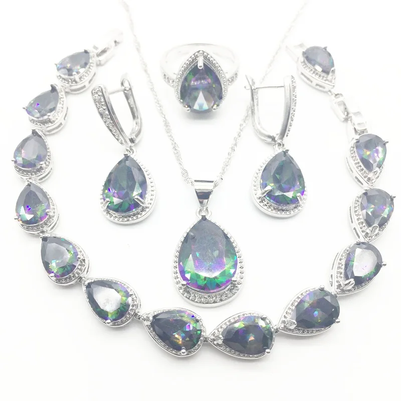 Costume 925 Silver Jewelry Sets Women Wedding Jewellery With Rainbow