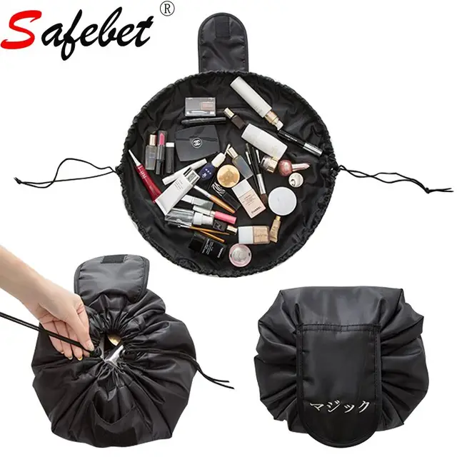 Women Drawstring Makeup Bags Roll Up Geometric Cosmetic Pouch Women Drawstring Makeup Bags Roll Up Geometric Cosmetic Pouch Toiletry Bag Travel Storage Organizer Black Fashion