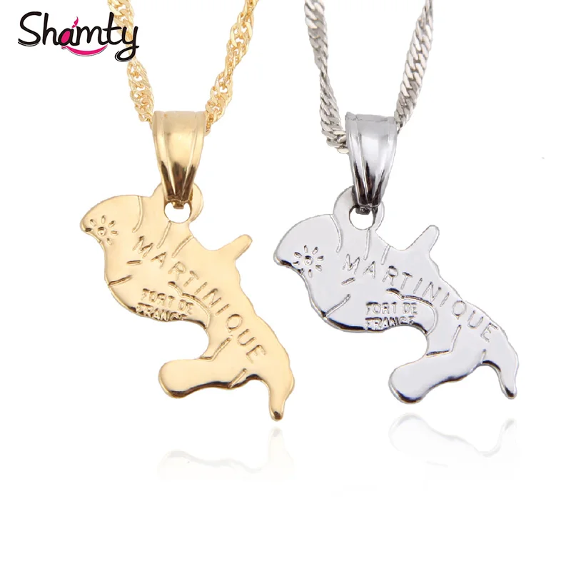 Shamty Pure Gold Color Silver Color Martinique Map Pendant Necklaces