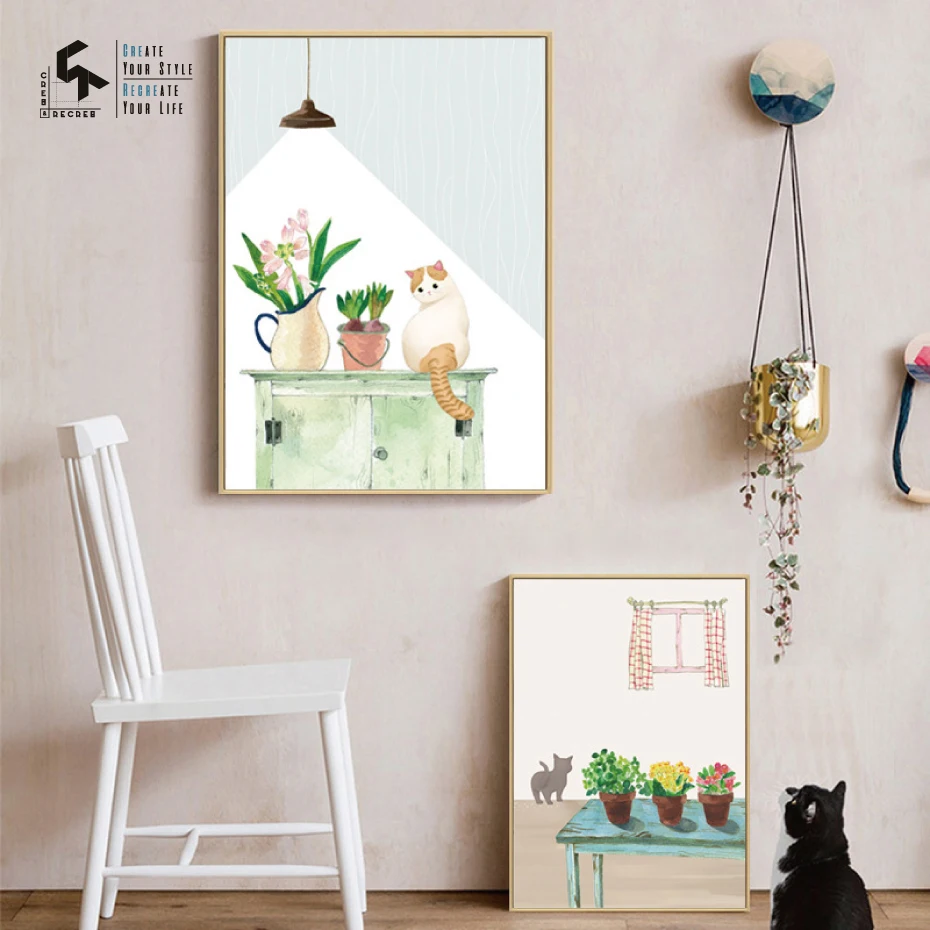 

CREATE&RECREATE Nursery Poster Canvas Paintings Cartoon Cats Posters And Prints Decorative Pictures For Girls Room CR1810114018