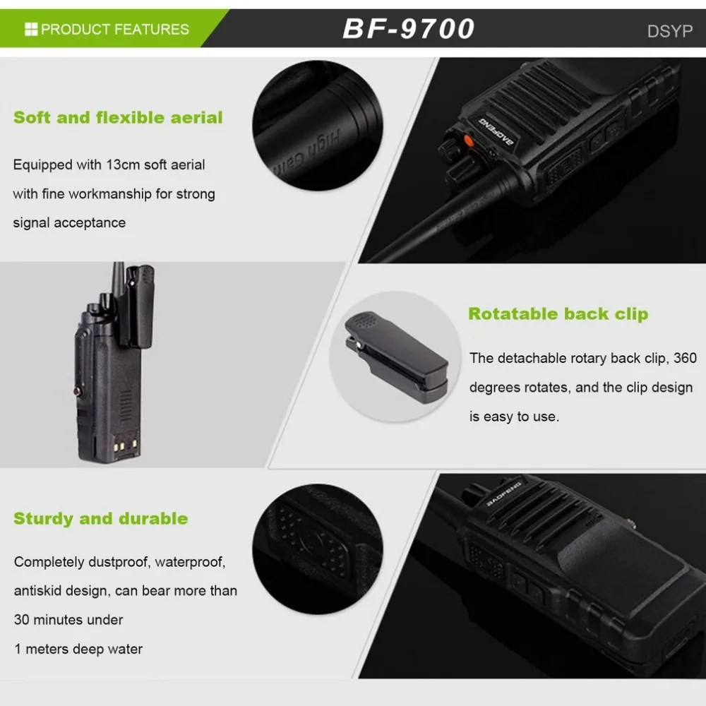 BaoFeng-9700 Walkie Talkie 8 Вт UHF радио трансивер водонепроницаемый сканер для наружного охоты кемпинга специальная гарнитура