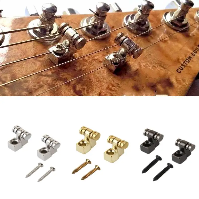 

2Pcs Electric Guitar Chrome Roller String Trees Retainer Mounting Tree Guide Silver Black Gold 3 Color Guitar Accessories