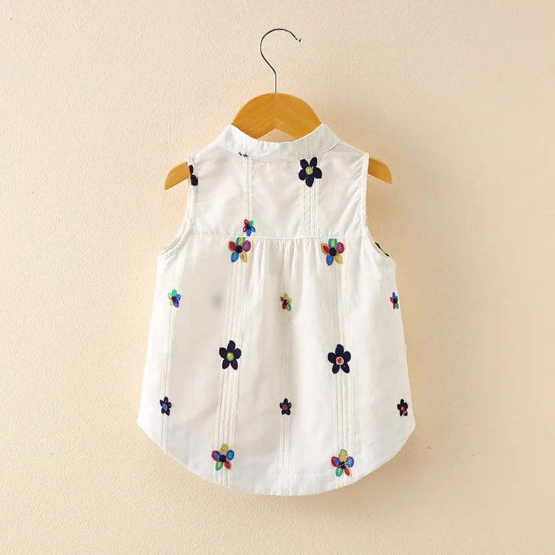 Белая Льняная Блузка для девочек с цветочной вышивкой; хлопковая рубашка для девочек; топы для детей; модная школьная блузка; коллекция года; летняя одежда для детей