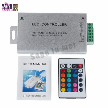 

DC12V-24V 12A 144W LED IR Remote Controller 24Key Brightness Adjustable control for RGB LED Strip Ribbon 5050 3528 free shipping