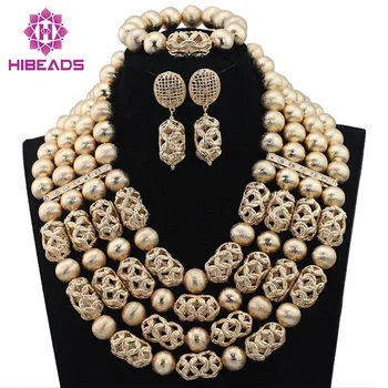 

Luxury Dubai Gold Beaded Bold Statement Necklace Set Nigerian Wedding African Beads Jewelry Set Accessory Free Shipping WD317