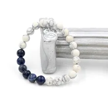 8mm White Turquoise Stone Bracelet Bangles Elastic Cord Natural Stone Friendship Strand Yoga Bead Bracelet for Women and Men stylish square fake turquoise bead bracelet for women