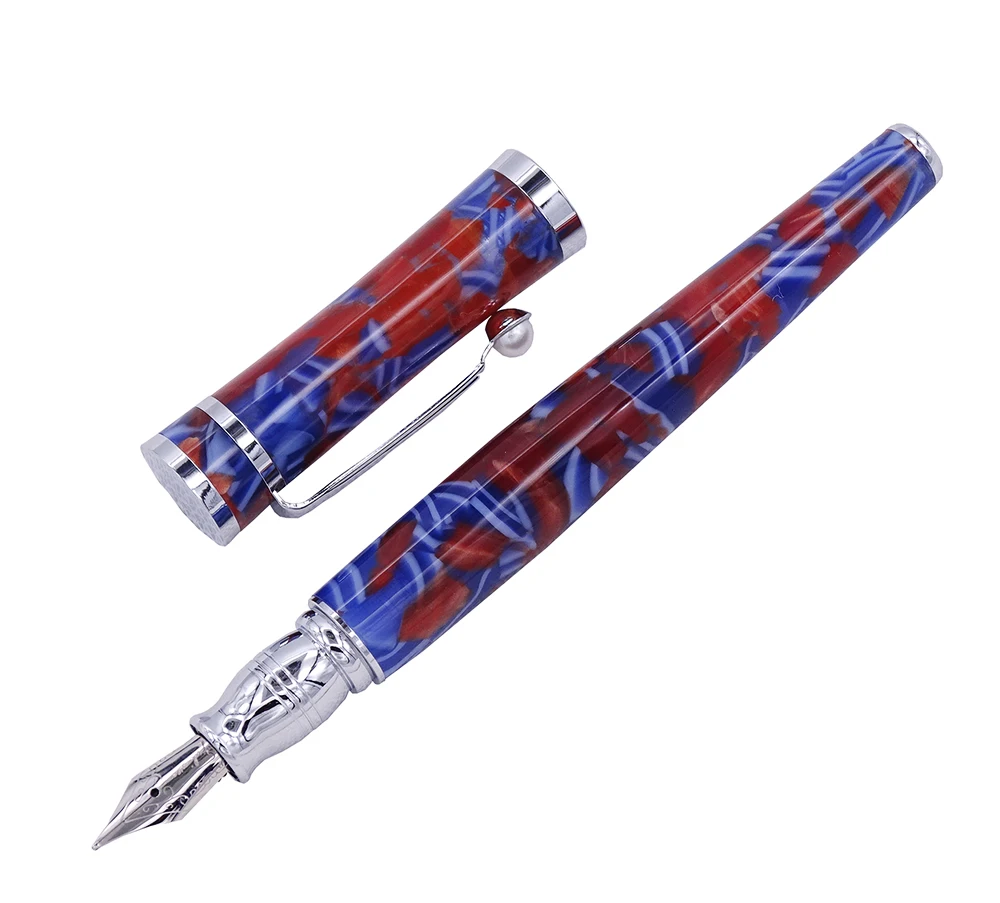 Fuliwen Celluloid Fountain Pen Maple Leaf Blue-Red , Fine Nib Fashion Writing Gift Pen Business Office Home School Supplies