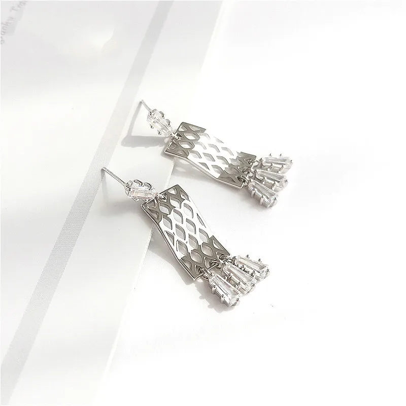

Fengxiaoling New Arrivals S925 Sterling Silver Fishing Nets Tassel Earrings For Women Retro Style Multiple Zircons Earrings