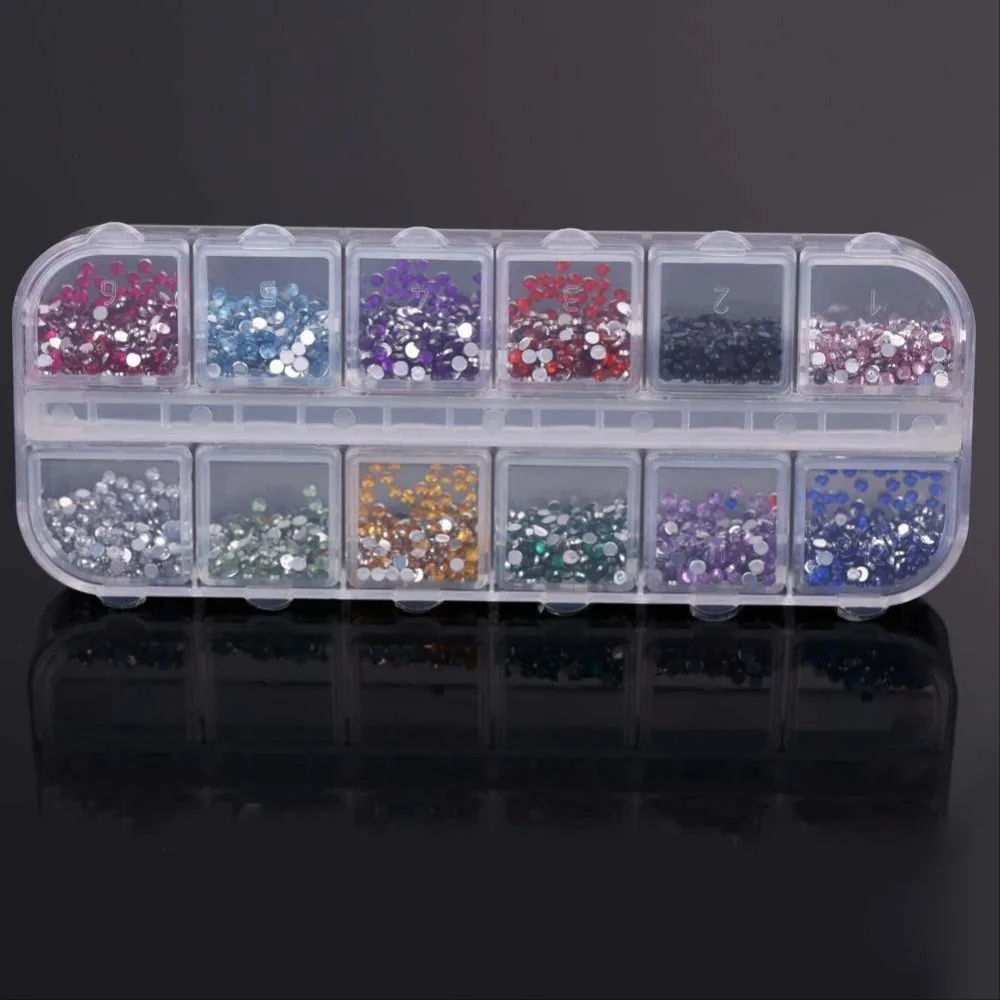 1000pcs Round Rhinestones For Nail 12 Colors 2mm Hard Case Nail Art