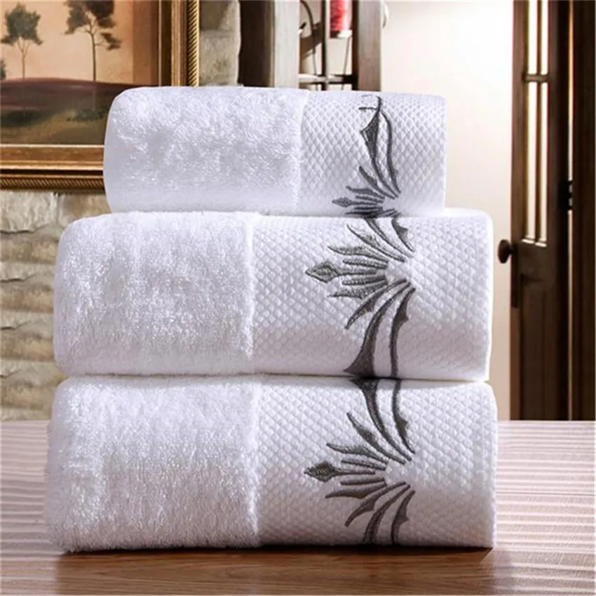 3pcs Hotel Luxury Embroidery White crown Bath Towel Set 100% Cotton Large Beach Towel Absorbent Quick-drying Bathroom Towel