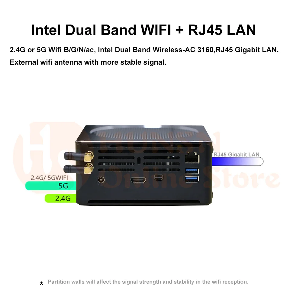 HUNSN Топ игровой компьютер Intel i9 8950HK с Windows 10 Pro 6 Core 12 потоков 12 м кэш 14нм Nuc Мини ПК 2 * DDR4 AC WiFi HDMI