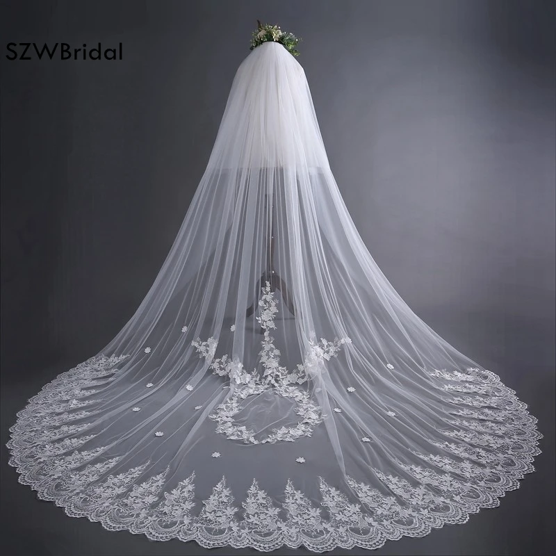 

Fashion sluier White One-Layer Tulle Lace Edge Long Beautiful Bridal Veil Cheap wedding veil with comb 2019 Vestido de noiva