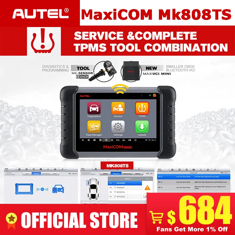 

Autel MaxiCOM MK808TS as MK808 add TS601 TPMS Service OBD2 Car Diagnostic Tool OBD 2 Scanner Key Coding PK Maxisys MS906TS MK808