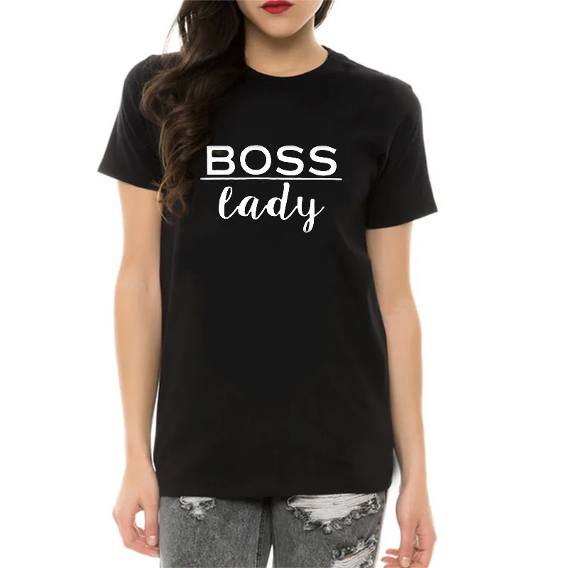 Boss سيدة T قميص القطن قصيرة الأكمام س الرقبة فضفاض صالح مضحك الصيف قمم زائد حجم الملابس 2019 الشارع الشهير المحملة قميص فام