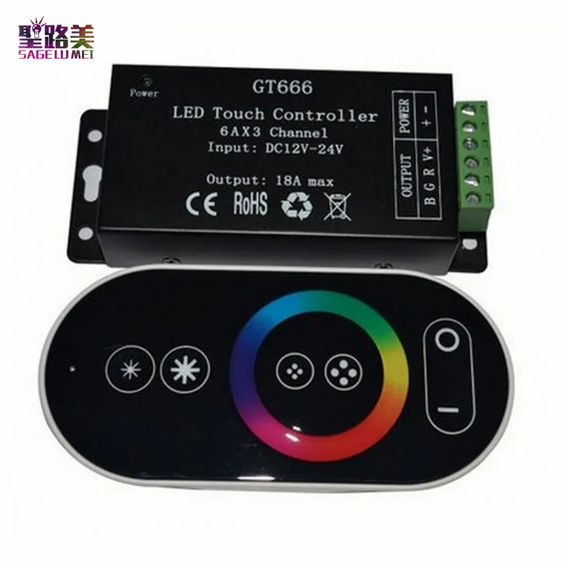 DC12V-24V 6Ax3channel 18A RF беспроводной сенсорный RGB контроллер GT666 Сенсорная панель RGB led контроллер Диммер для светодиодной ленты светильник лента