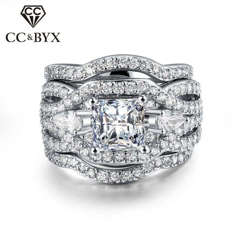 CC Fashion Charms Jewelry Rings For Women Luxury White Gold-Color Anel Engagement Bridal Wedding Ring Anillos Mujer CC1216 | Украшения и