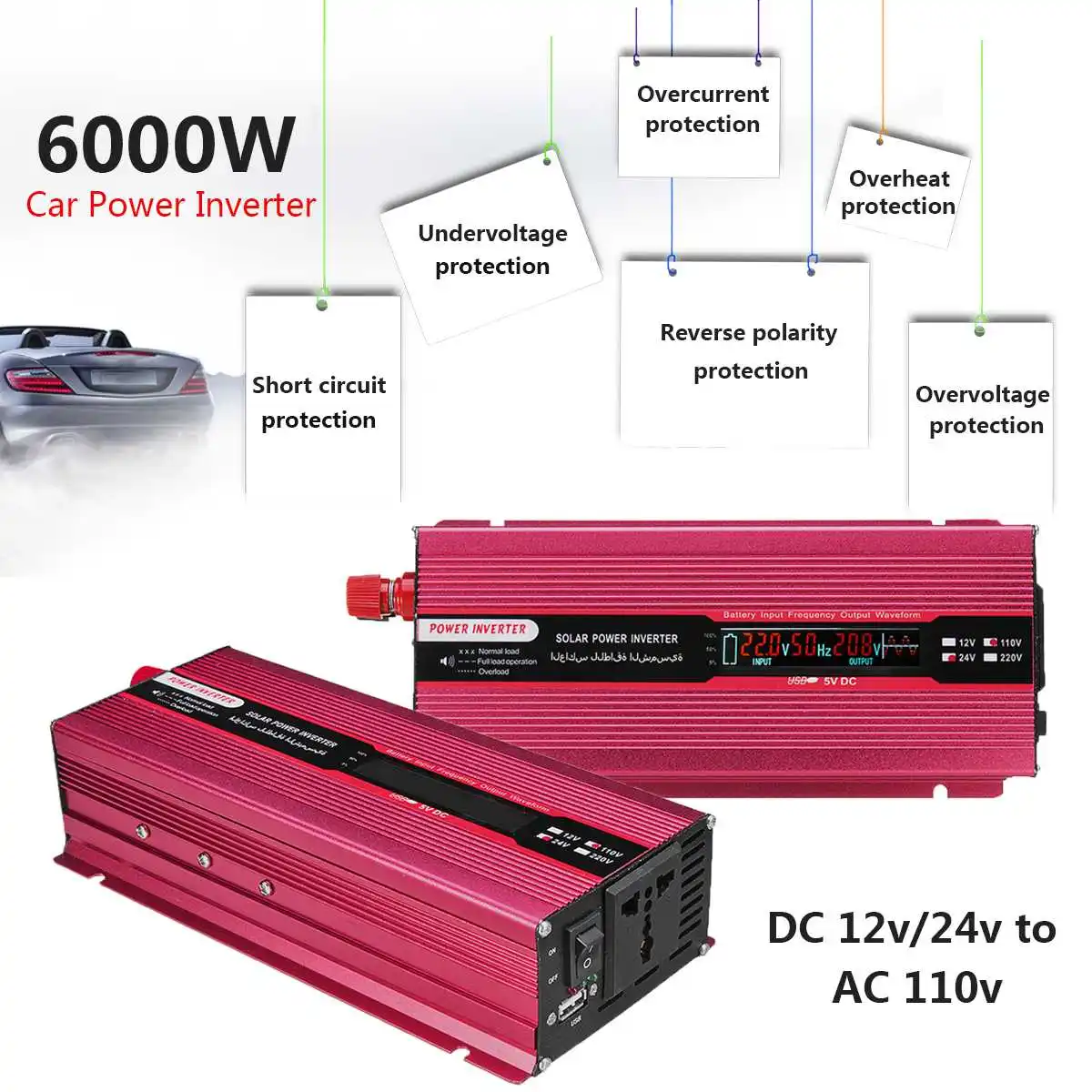 1000W-6000W Solar Power Inverter Modified Sine Wave DC 12V To AC 110V Converter
