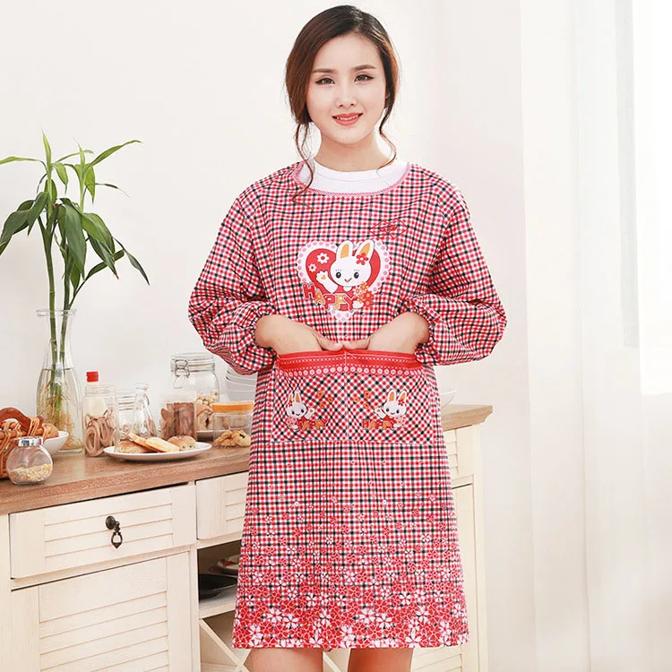 1Pcs Plaids Flower Sleeved Apron Woman Adult Bibs Home Cooking Baking Coffee Shop Cleaning Aprons Kitchen Accessories 46016 - Цвет: H