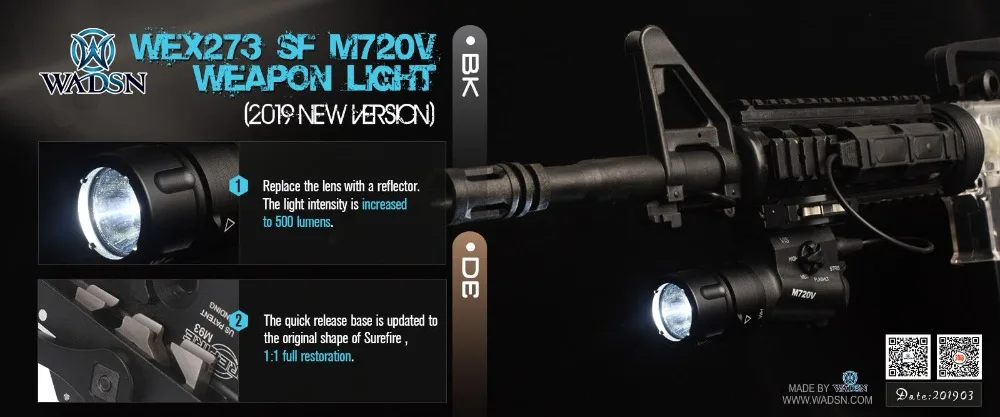 Tocha com M93 Wadsn Airsoft Surefir Scout Luz Estroboscópica Led 500lumens Arma Tatical Caça qd Montagem M720v 2 Cheap Luzes de armas