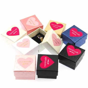 

Small cute multi color jewelry Ring display packing Boxes gift box with love heart label decoration 30sets per lot 4*4*3cm