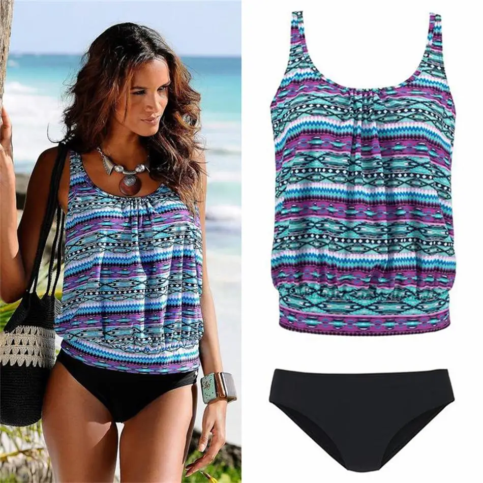 

2018 Geometric Print Striped Bikini Set Wire Free Summer Bathing Low Waist Female Swimming Suit Triangle Padded Bikinis
