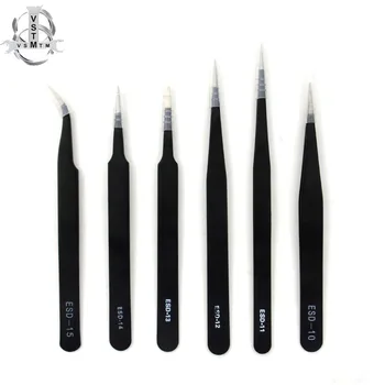 

VSTM 6pcs/Lot Anti-static Tweezers Maintenance Repair Tool Kits Flat Head Precision Electronic Components Stainless Steel