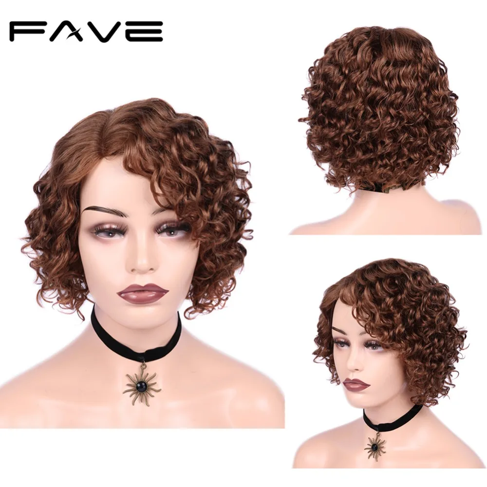 Short Afro Curly Bob Lace Wigs Brazilian Human Hair Glueless L Part Wavy Wig for Women 1B# 30# 99J# Color FAVE Hair