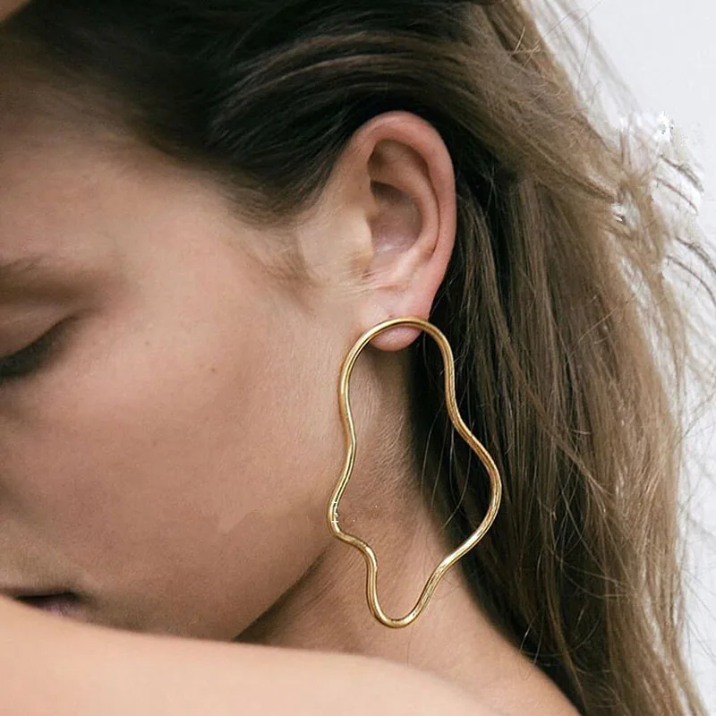 2017 New Chic Punk  Polygon Stud Earrings For Women Hollow Geometry Big Earrings  boucles d'oreilles bijoux