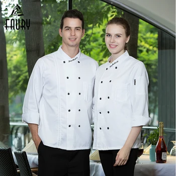

Wholesale Chef Jackets Double-breasted Embroidered Collar Long Sleeves Chef Uniforms Catering Restaurant Kitchen Cook Wear Coat