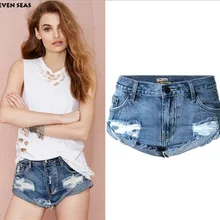 Летние Винтаж синие пикантные рваные Шорты для женщин Femme проблемных Джинсовые шорты Для женщин Короткие джинсы Pantalon corto Mujer