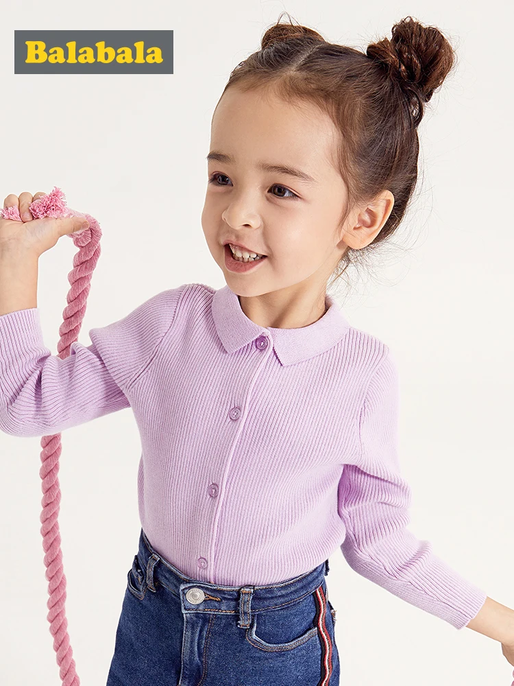 

Balabala Kids Girls Button-Front Knit Cardigan Sweater Contrasted Children Toddler Girl Sweater Tops Autumn Clothes Clothing