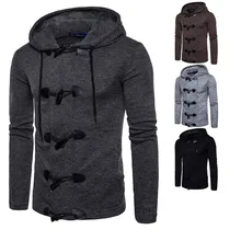 Мужское осеннее и зимнее пальто, индивидуальный толстый свитер с роговой пряжкой, Одноцветный кардиган, свитер