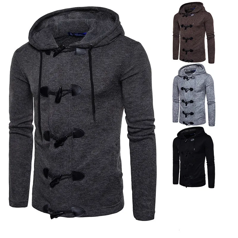 

Men's autumn and winter coat new personality horn buckle thick sweater Ouma solid color cardigan sweater